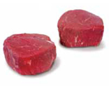 Two side-by-side cuts of uncooked top sirloin, baseball cut