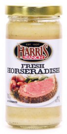 Glass jar of Harris Ranch Fresh Horseradish with gold lid