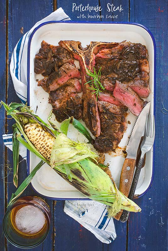 Porterhouse steak with bourbon sauce